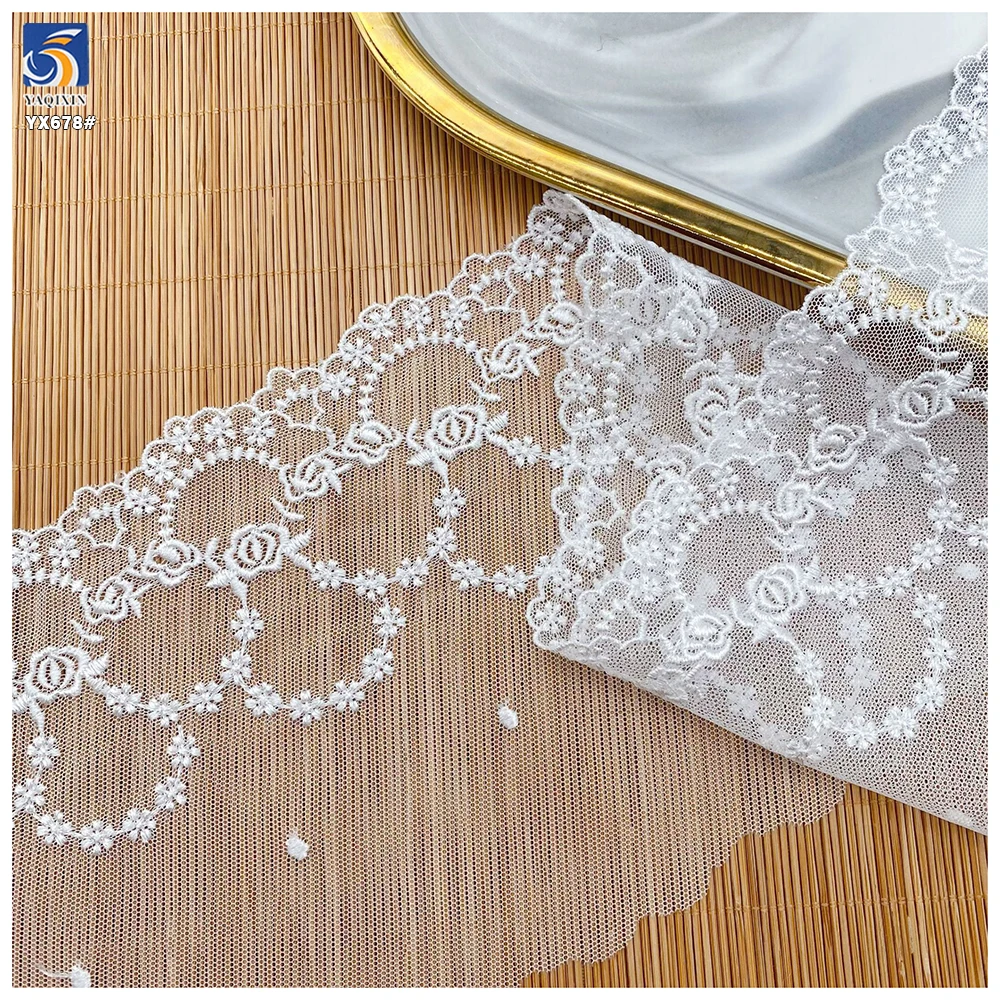 YX678 Factory Source Direct Wholesale Polyester Mesh Embroidery White Lace for Shoes Bags Fashionable Lace Trim Fabric - 图片 4