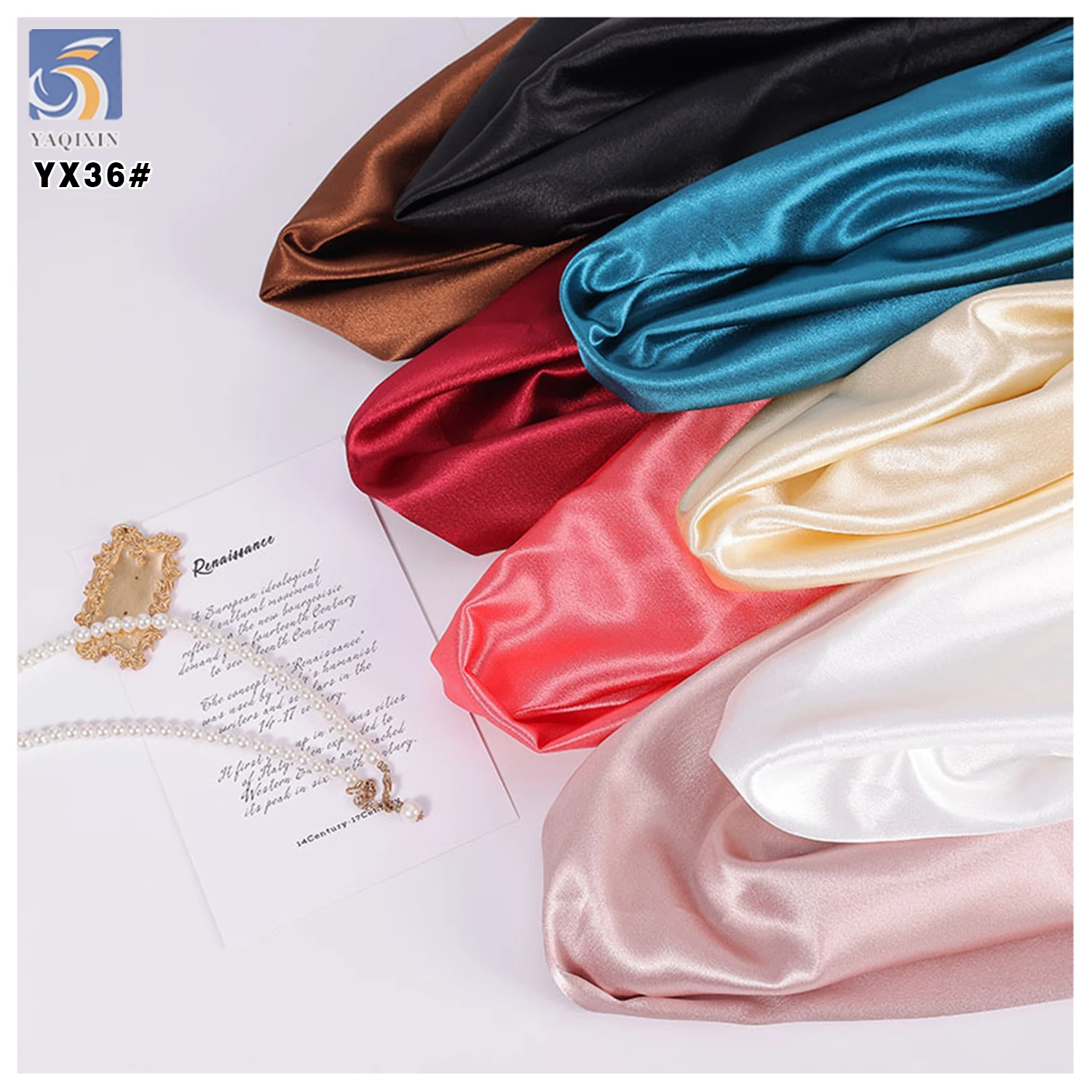 YX36# YAQIXIN Textile Manufacturer 155-160gsm 97%Polyester 3%Spandex Stretch Charmeuse Crystal Satin Fabric Shiny Satin - 图片 5