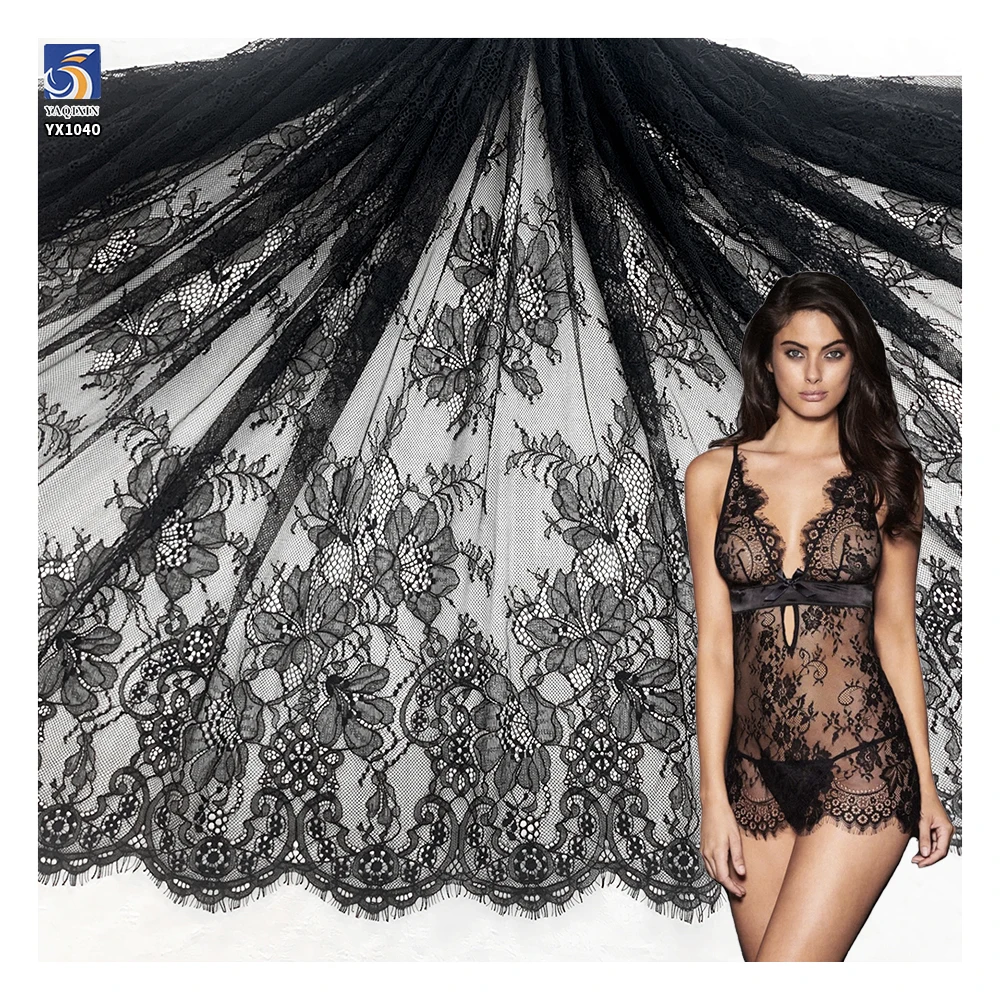 YX1040 2026 New Sexy Tulle Lace Underwear Skirts Fabrics for Beautiful Women Clothing Eyelash Black Lace Fabric Textile