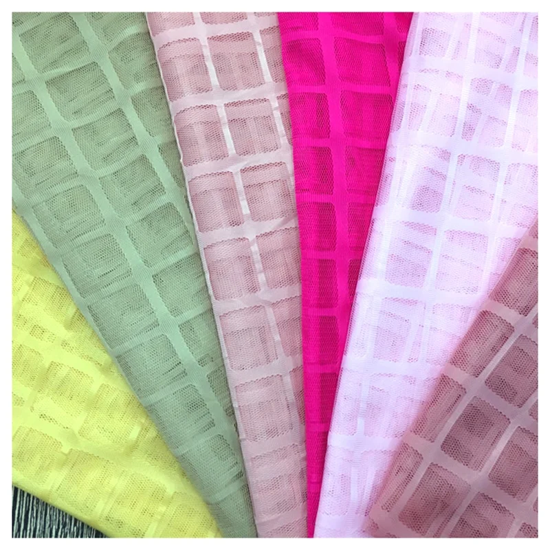 Wholesale Large Check Mesh Knitted Striped Tulle Curtain Decorative Underwear Jacquard Fabric - 图片 6