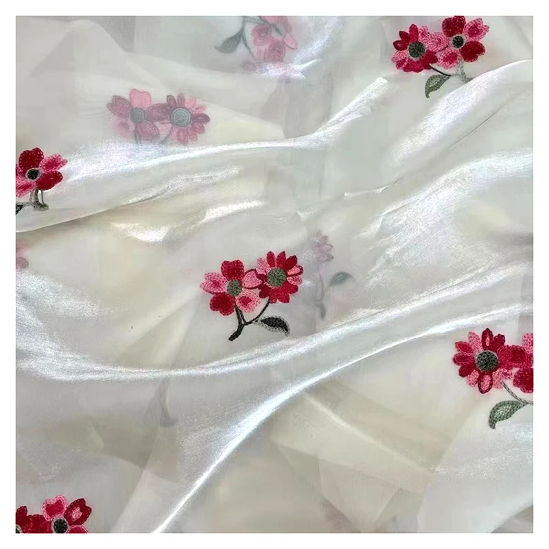 2025 French Fancy Design Embroidery Organza Fabric Soft Polyester Organza Embroidered Floral Fabric - 图片 3