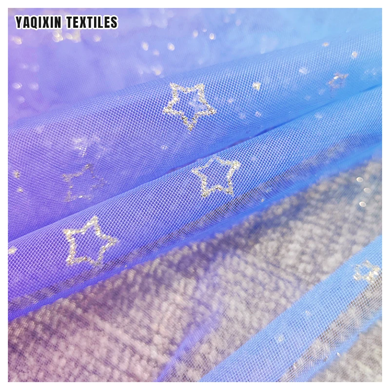 JJ22504 Purple Blue White 3Color Soft Polyester Mesh Tulle Fabric Ombre Skirt Dress Shiny Glitter Star Tulle Beautiful Fabric - 图片 5