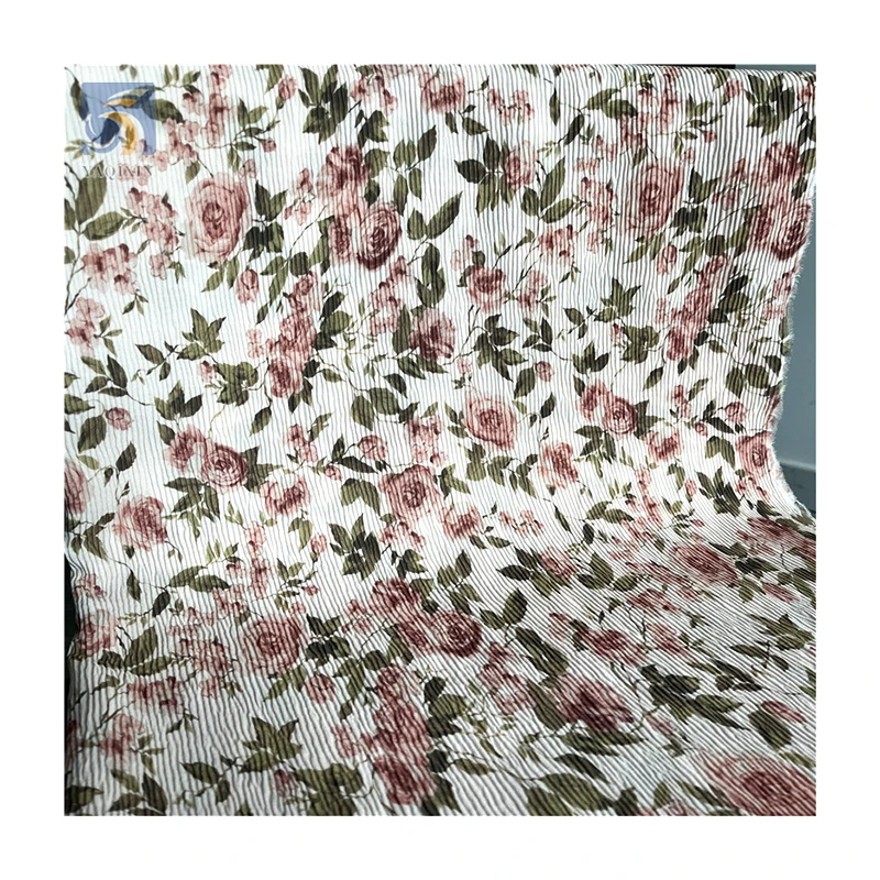 YX2723 Premium Custom Floral Patterns Digital Print Chiffon Fabric Draping Printed Pleated Chiffon Fabric - 图片 3