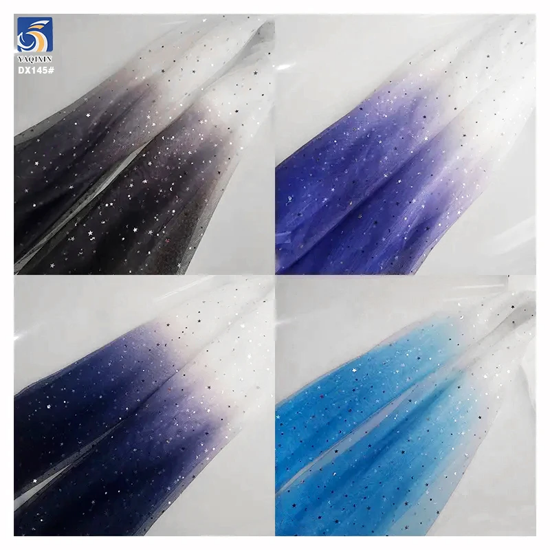 DX145 Wholesale Gradient Glitter Stars Sequin Tulle Mesh Fabric Ombre Stars Tulle Fabric for Girl Dress - 图片 5