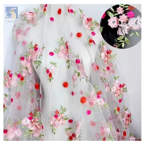 Guangzhou Manufacturer Wholesale High Quality Polyester Tulle Lace Fabric Vintage Floral 3D Mesh Wedding Underwear Accessories