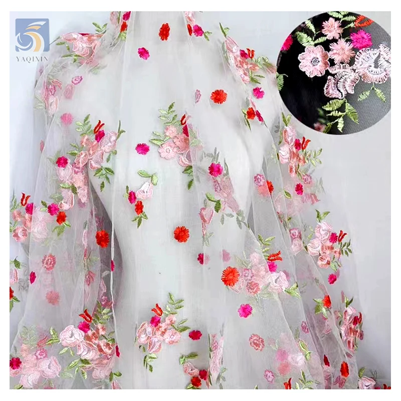 Guangzhou Manufacturer Wholesale High Quality Polyester Tulle Lace Fabric Vintage Floral 3D Mesh Wedding Underwear Accessories