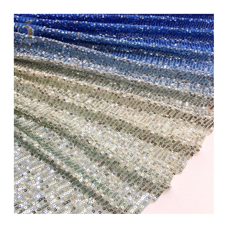 YX2704 Premium Iridescent Gradient Ombre Sequin Fabric Wholesale Stretch Mesh Shiny Sequin Fabric - 图片 5