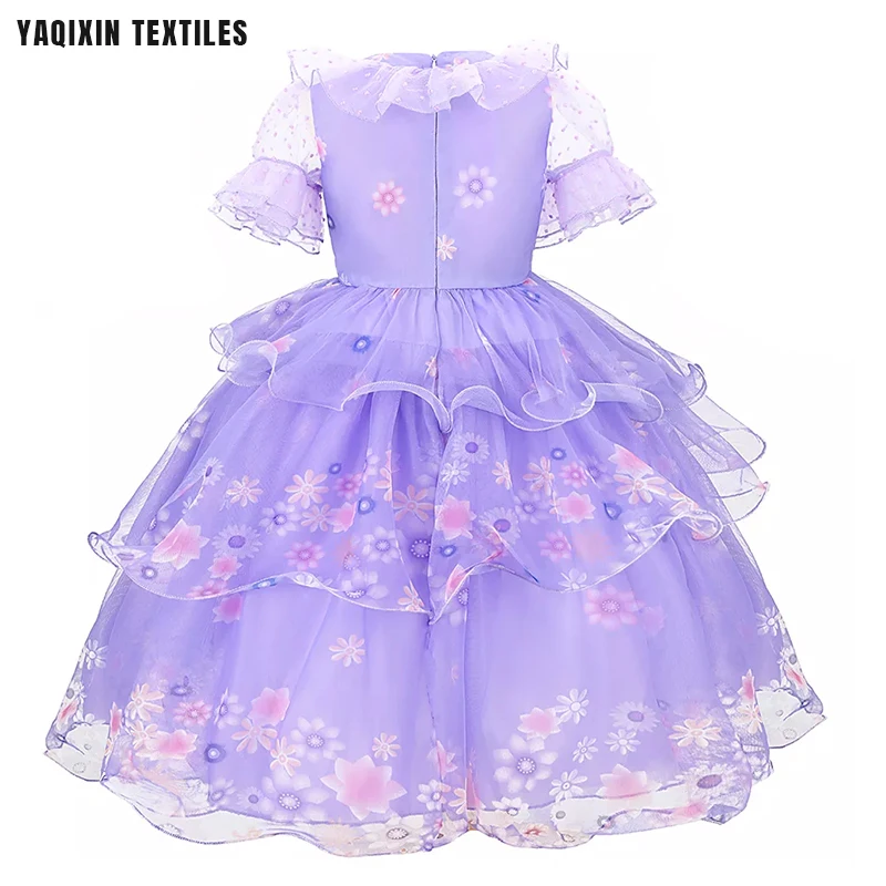 YX2202 Cosplay Halloween Isabela Princess Woven Print Polyester Dress Fabric Purple Organza Print Floral Fabric for Children - 图片 5