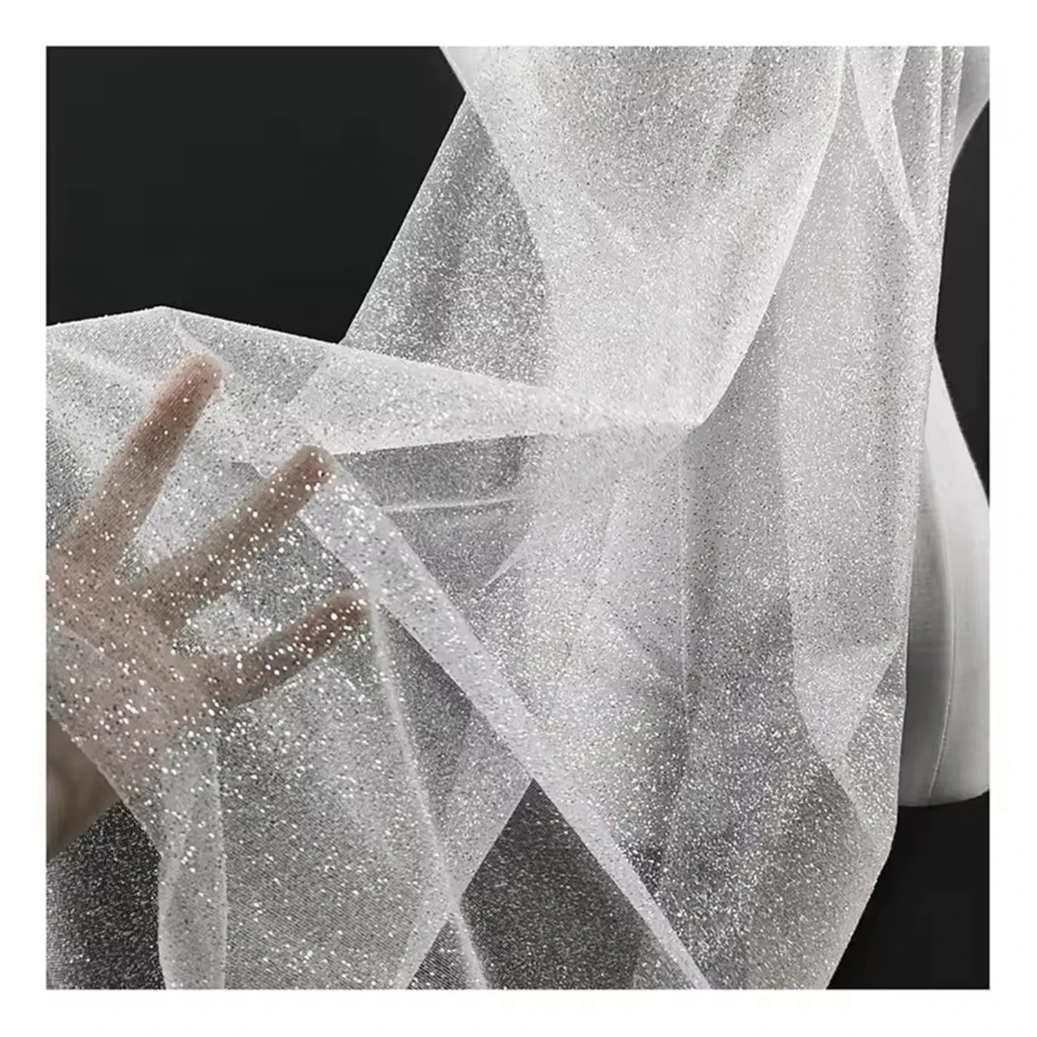 Glitter Mesh Fabric Soft Bridal Tulle Pure White Sparkle Glitter Tulle Fabric