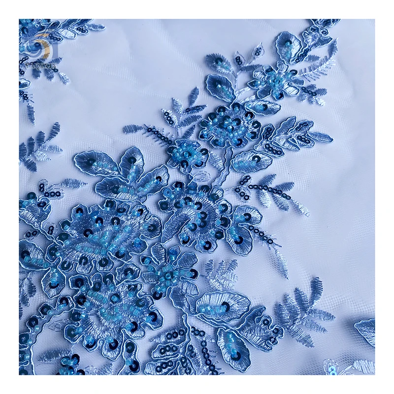 Promotional OEM Good Price Bridal Lace Fabric 5 Yards Embroidery French Lace Fabric With Sequins - 图片 6