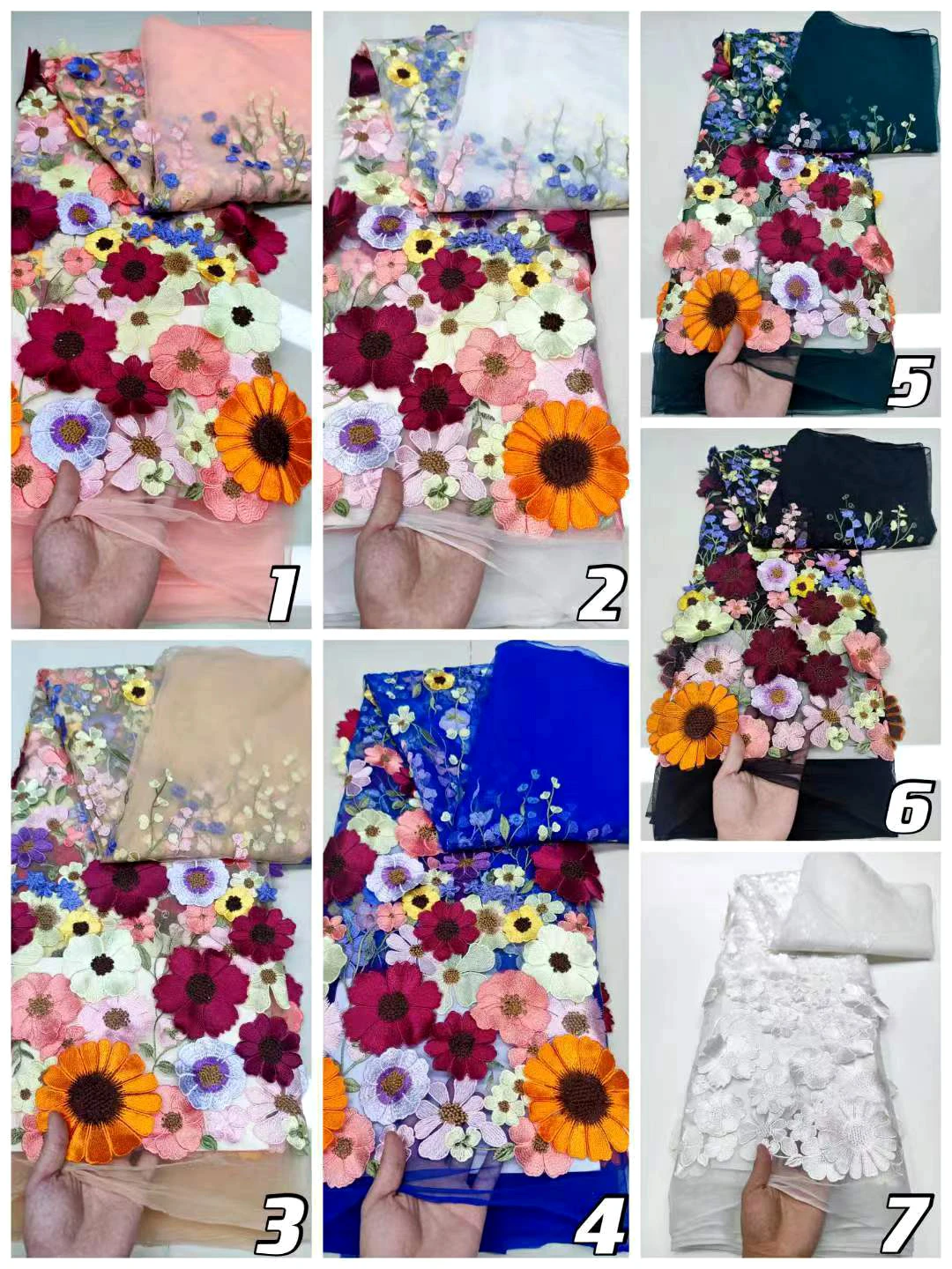 China Manufacturer High-End Handmade Embroidery Lace Fabric French Colorful Flower Material Mesh Lace Fabric - 图片 3