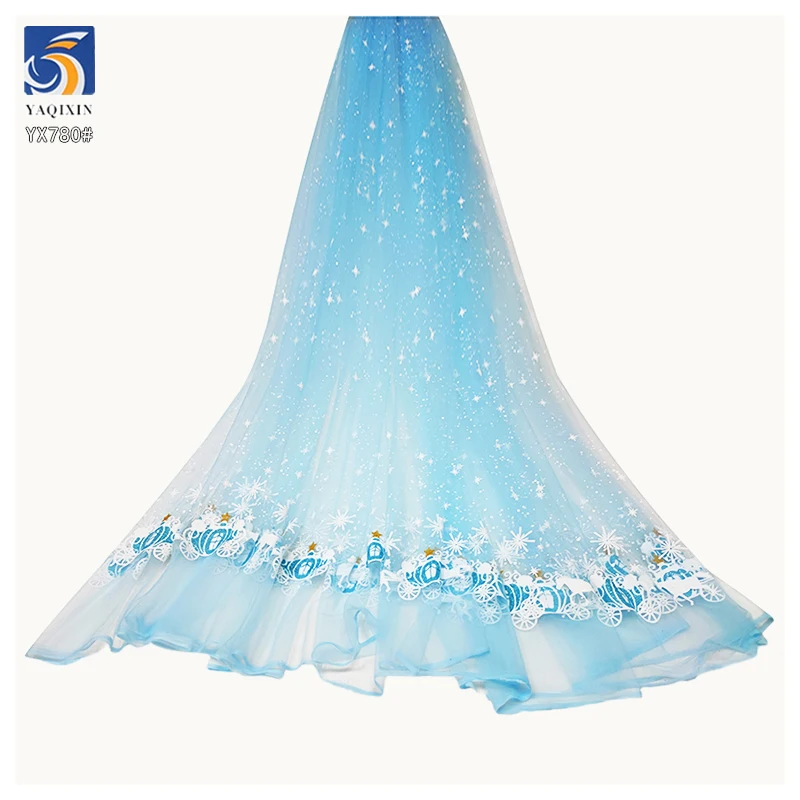 YX780 Christmas Winter Snowflake Print Tulle Fabric Polyester Knitted Princess Dress Snowflake Tulle Mesh Fabric for Girls - 图片 6