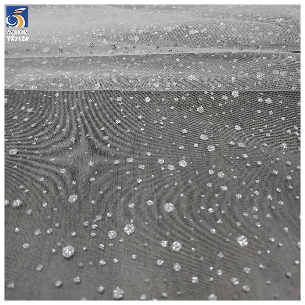 YX712 Customized White 40gsm 100 Polyester Knitted Bridal Tulle Fabric Soft Sparkle Glitter Effect for Wedding Dress Making - 图片 6
