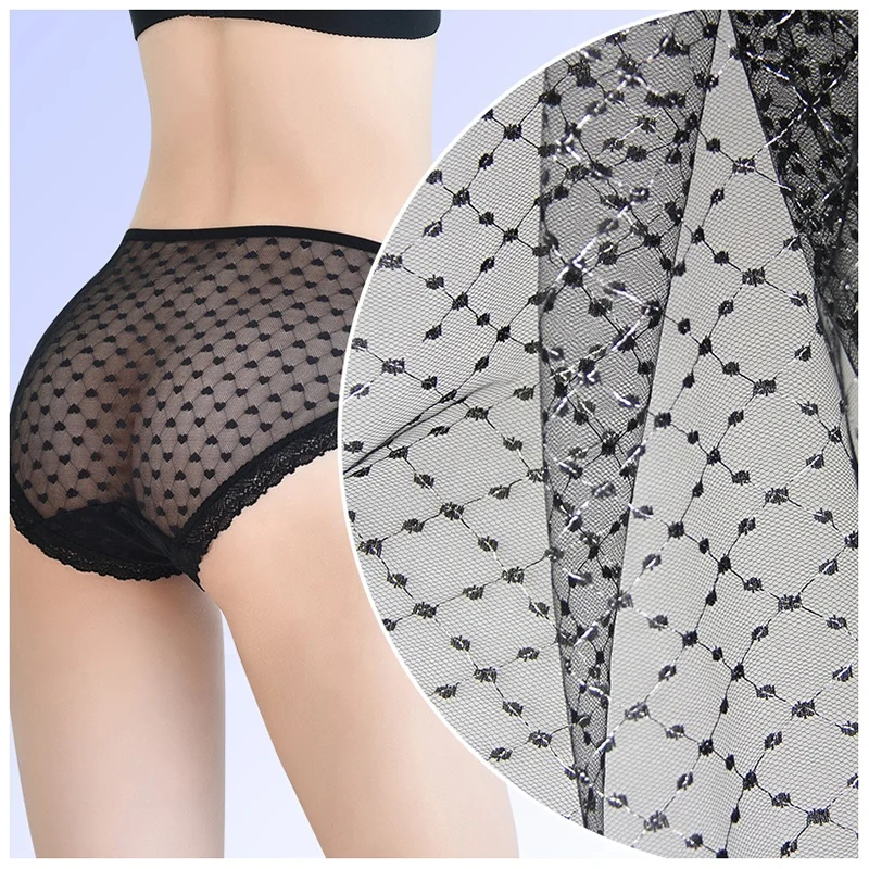 Guangzhou Factory Direct Sales High Quality Sexy Underwear Mesh Lace Fabric Check Jacquard Tulle Fabric