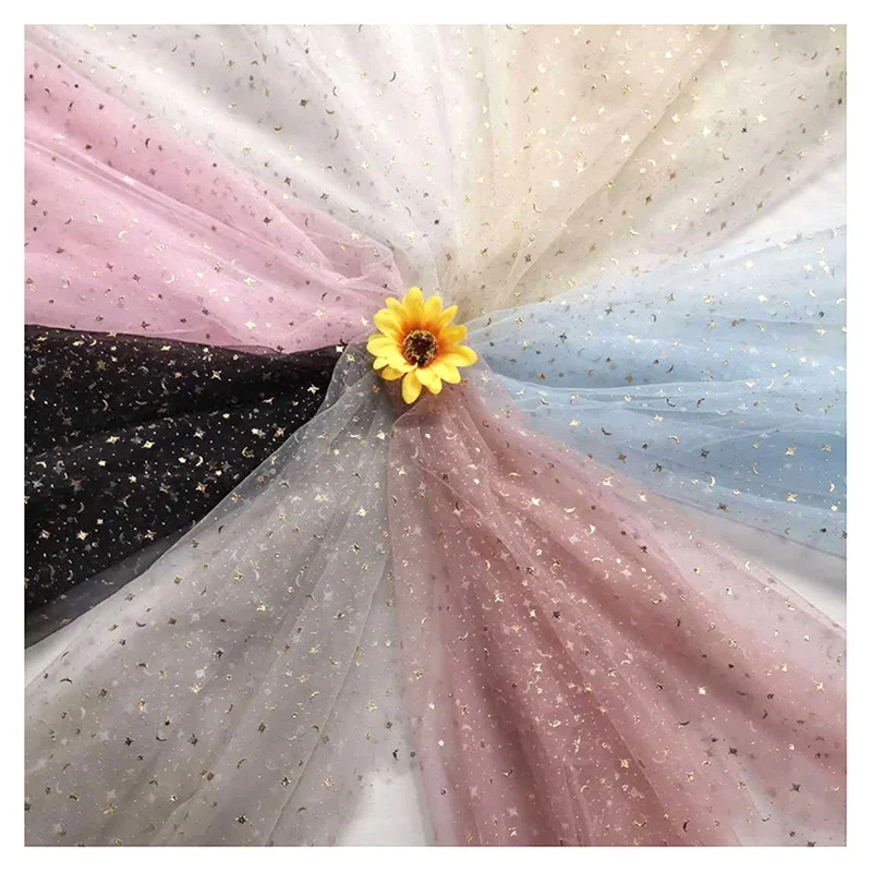 2024 Novel Design Tulle Golden 3D Star Moon Dot Glittering Tulle Fabric for Baby Garment 20 Yards MOQ - 图片 3
