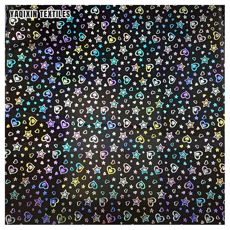 Fluorescent Hot Film 2026 New Arrival Pattern Heart Star Print Fabric Black Soft Polyester Tulle Fabric Roll 50 Yards Moq - 图片 6