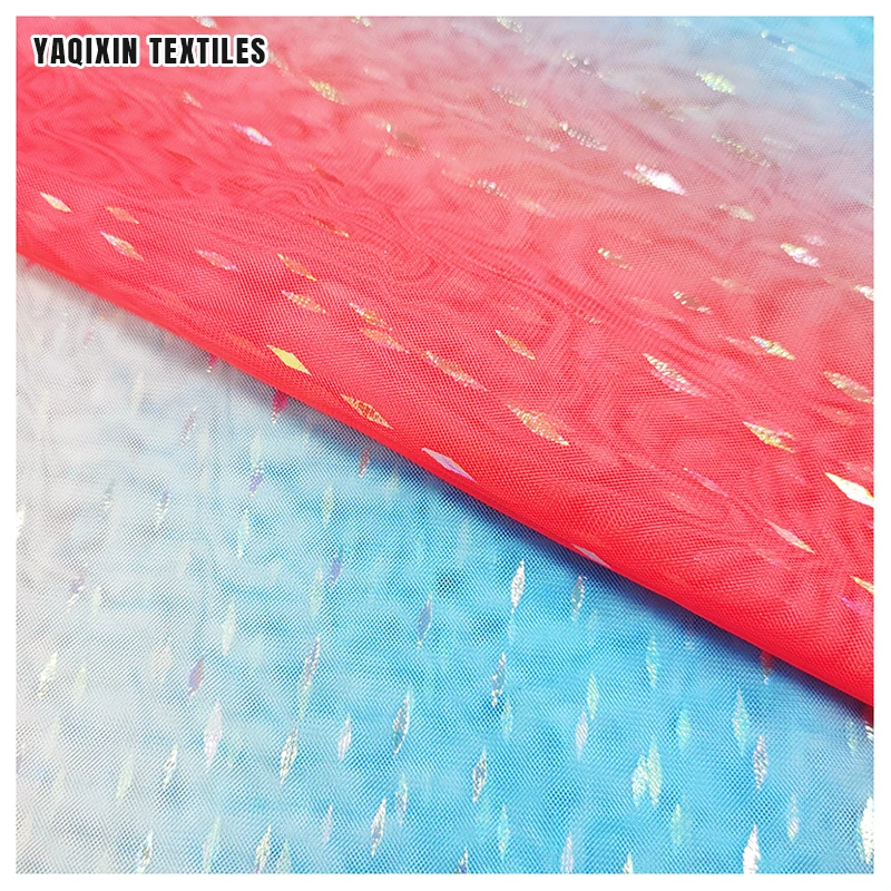BY22053 Guangzhou Manufacturer Polyester Lining Fabric for Dress Skirt Scarf Textile Rainbow Print Ombre Fabric Mesh Tulle - 图片 5