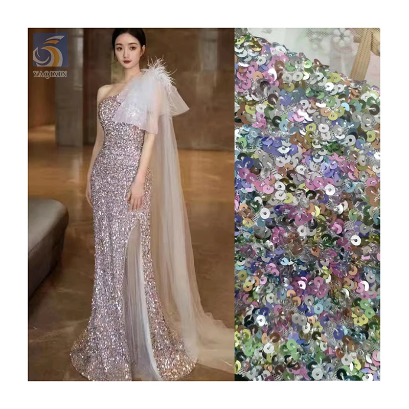 YX2644-1 Wholesale Good Price Sequined Fabric Dense 5mm Sparkling Multi Color Four Way Stretch Sequin Fabric - 图片 5