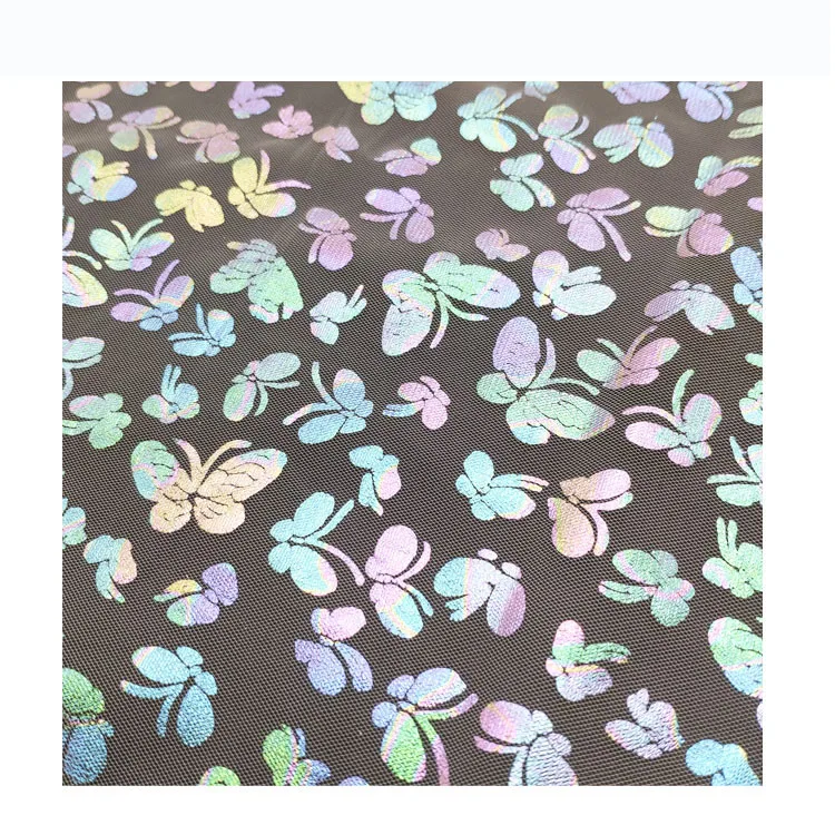 DX132 Stock Cartoon Butterfly Pattern Colorful Foil Print Bronzing Tulle Mesh Fabric Wholesale - 图片 6