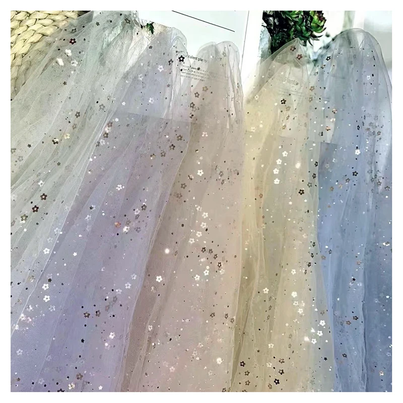 Guangzhou Gold Supplier Tulle 2026 New Arrival Gold Floral Dots Glitter Embroidery Sequin Tulle Mesh Net Fabric - 图片 3