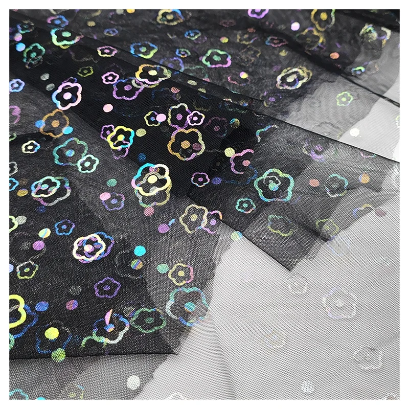 YX2017 2025 New Bud Print Illusion Mesh Foil Film Printed Tulle Fabric for Children's Dresses Fashion Gowns - 图片 5