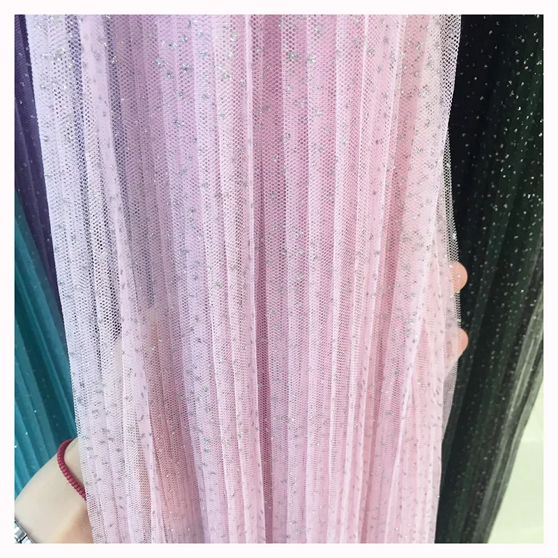 YZT005 in Stock Polyester Silver Stardust Glitter Pleated Mesh Tulle Fabric for Bridal Wedding - 图片 6