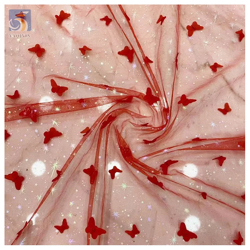 Factory Reasonable Price 3D Butterfly Lace Fabric Tulle Beautiful 3D Polyester Fabric Wholesale - 图片 4