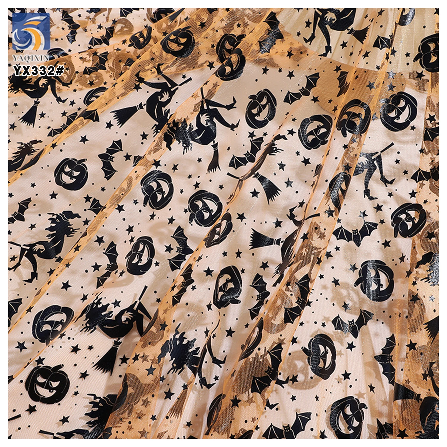 YX332 New Arrivals Spider Web Pumpkin Bat Demon Mesh Tulle Fabric Pattern Printed Holiday Halloween Fabrics - 图片 4
