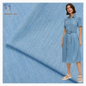 Factory Wholesale Sky Blue Light Denim Fabric 35% Polyester 65% Rayon Cavalry Twill Polyester Denim Fabric for Shirt Skirt
