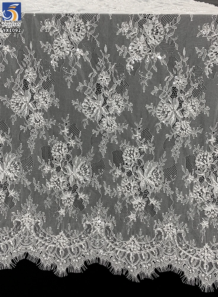 YX2451 2025 Luxury Bridal Beaded Embroidery Lace Sequins Fabric Vietnam Indonesian Champagne Lace Fabric by Yards - 图片 3