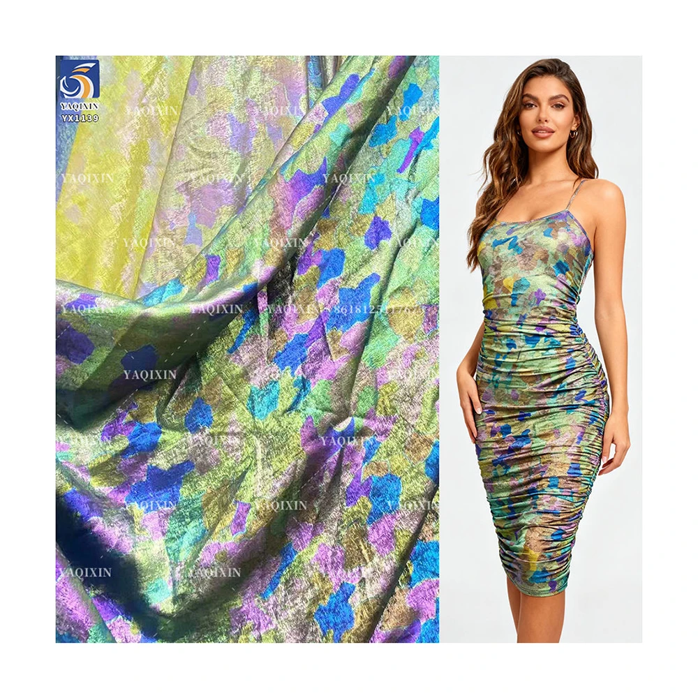 YX1139 New Tie-Dye Style Xiangyunsha Organza Fabric Polyester Gold Hot Stamping Cloud Print Organza Fabric for Fashion Dress - 图片 2