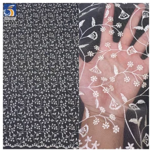 YX449 Fabric Store Designer New Arrival Tulle Transparent Soft Mesh Floral Leaf Embroidery Fabric