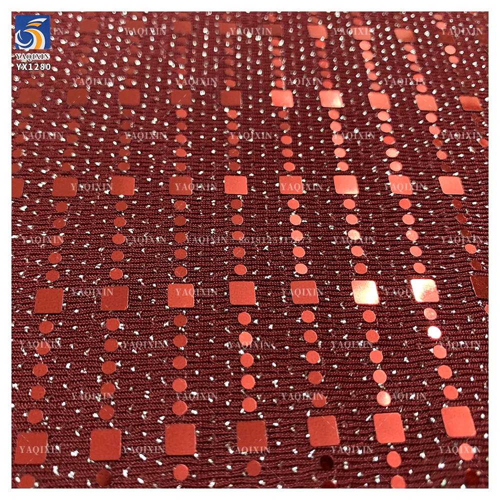YX1280 130gsm Competitive Prices Straight Laser Lurex Spandex Stretch Dot Sequin Fabric for Fashion Performance Costumes - 图片 5