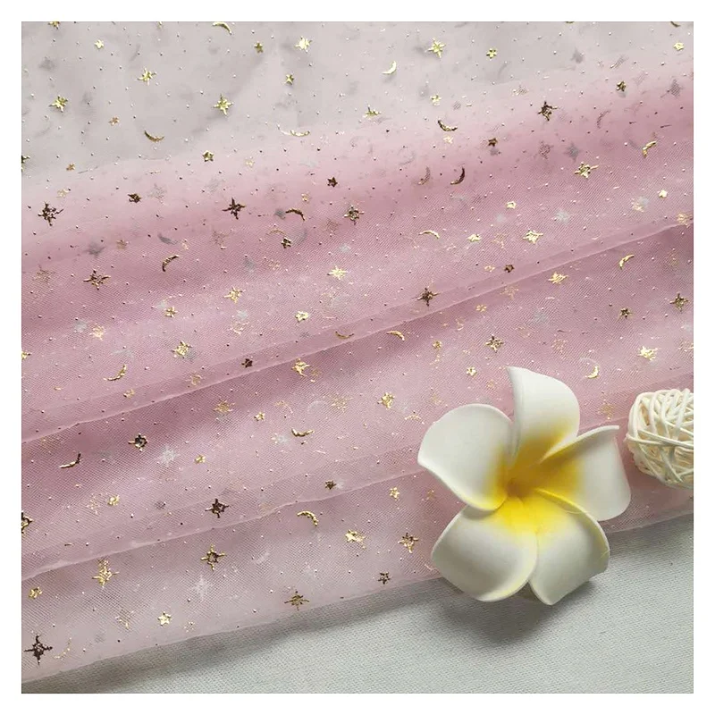 2024 Novel Design Tulle Golden 3D Star Moon Dot Glittering Tulle Fabric for Baby Garment 20 Yards MOQ - 图片 5