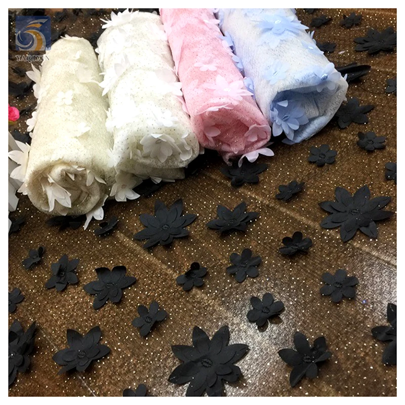 White 3D Small Flowers Embroidery Mesh Wedding Lace Fabric Lolita Clothing Sparkle Glitter Net Tulle Fabric - 图片 6