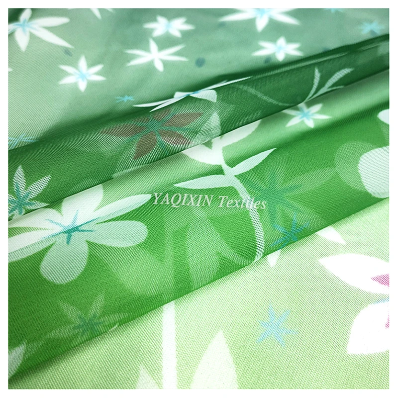 YaQiXin Factory Exclusive Design Cool Summer Style Dress Clothing Fabric Green Mesh Tulle Fabric Flower Digital Print Skirt - 图片 6