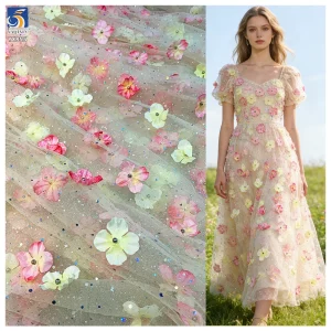 YX855 Beautiful 3D Glitter Tulle Polyester Colorful Butterfly Silver Glitter Mesh Tulle Fabric With Sequins 3D Butterfly