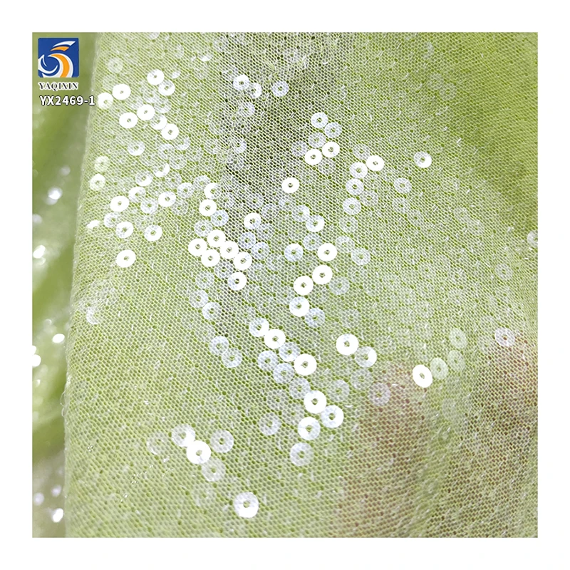 YX265 Factory 300gsm Polyester European Wedding Dress Gown 5mm Sheer Crystal Sequin Embroidery Fabric - 图片 3