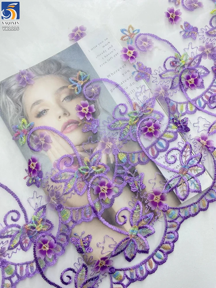 YX1116 Classic Chinese Embroidered Fabric 140cm Width Floral Grass Plant Pattern Colorful Embroidery Tulle Fabric for Hanfu - 图片 5