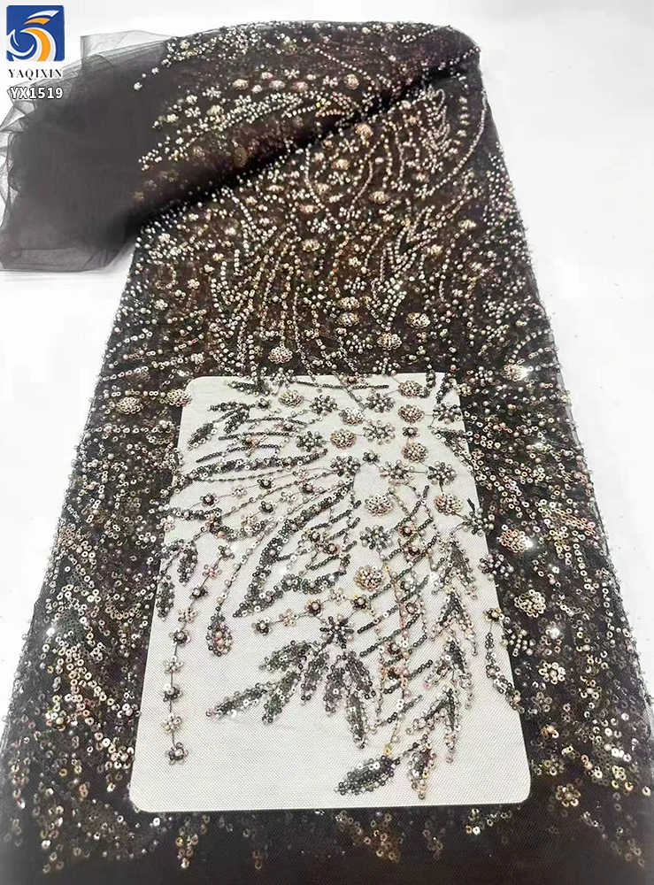YX1519 300gsm Sequin Beaded Embroidery Fabric Purple Floral Sequin Embroidery Lace Fabric for Prom Dress and Evening Gown - 图片 5