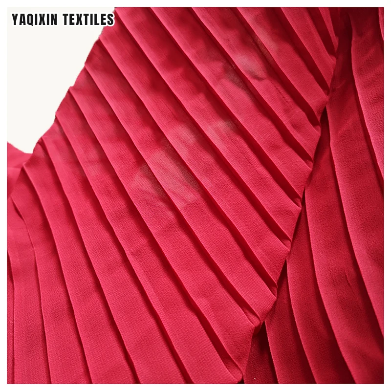 Guangzhou Golden Supplier OEM Soft Stretch Accordion Pleats Read Chiffon Fabric for Scarf/Dress - 图片 4