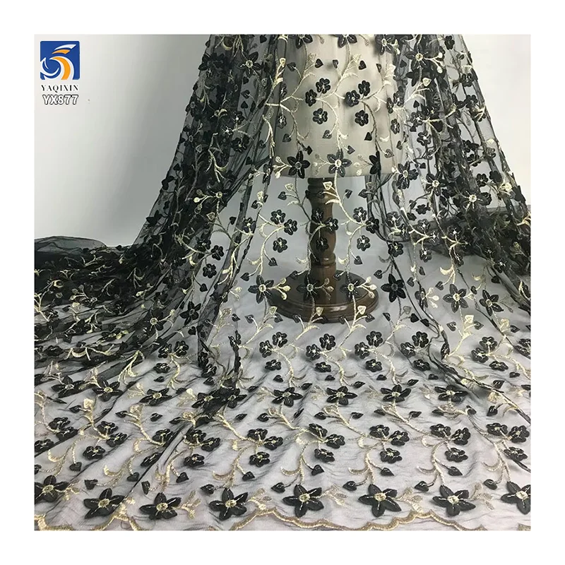 YX877 North America Wholesale High Quality Two Color Embroidery Tulle Fabric With Colorful Small Florals Mesh Dresses Fabric - 图片 4