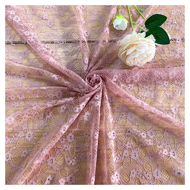 2025 OEM Custom Pink Nigerian African Chantilly Lace Fabric Small Floral Jacquard Mesh Net Lace Fabric