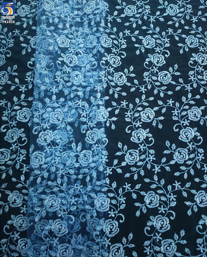 YX1016 Sample Embroidered Tulle Fabric in 7 Days Polyester Flower Pattern Embroidery Cheap Mesh Fabric Custom Clothing - 图片 5