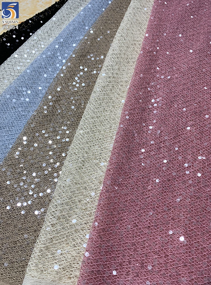 YX854 300gsm Apricot 100% Polyester Diamond Net Mesh Fabric with 5cm Sequins for Bridal Dress Veil Bag Fabric Knitting - 图片 6