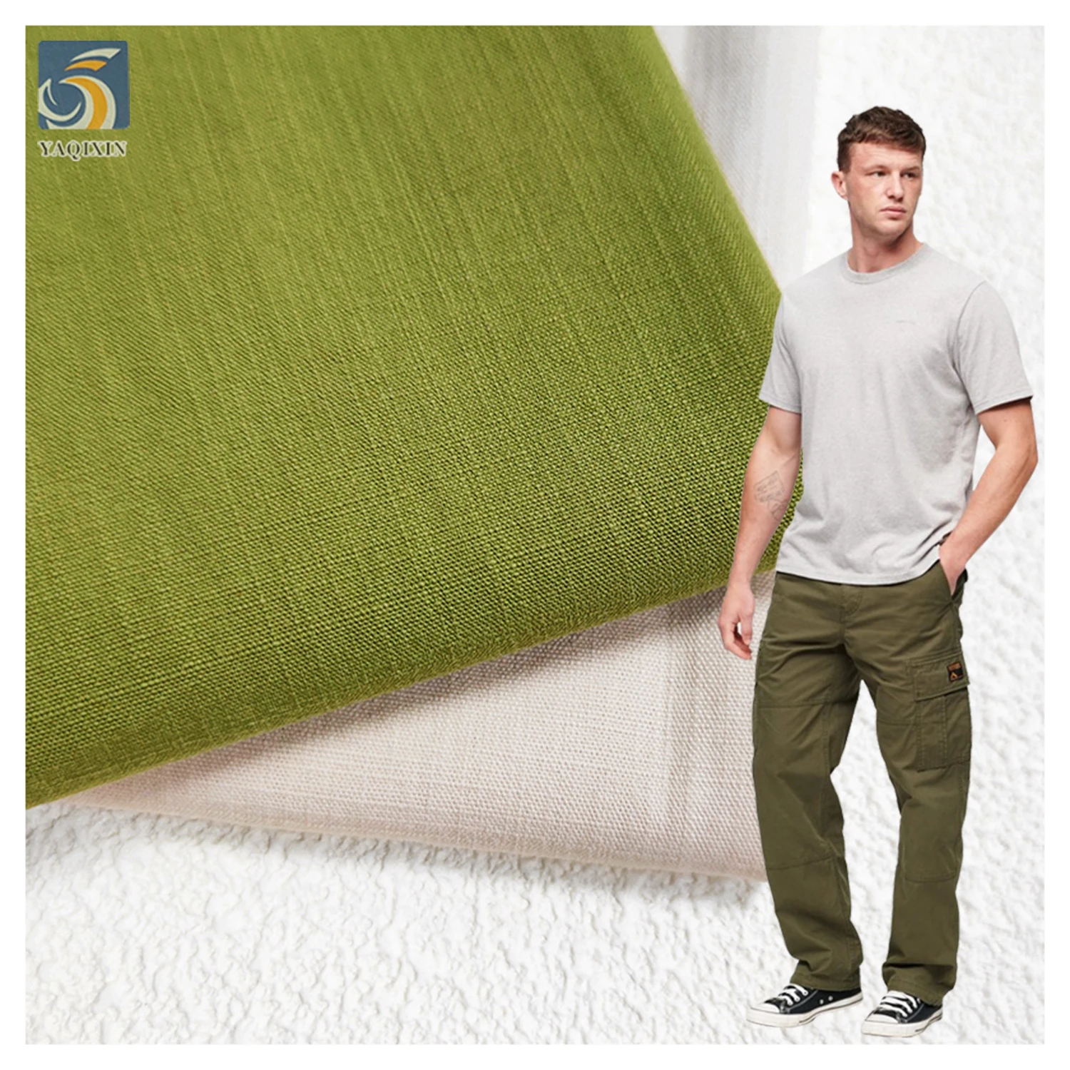 A2243 Light Green 100% Cotton 32x21 Combed Fabric Warp and Weft Slub Washed Cotton 200gsm Workwear Shirt Hat Fabric