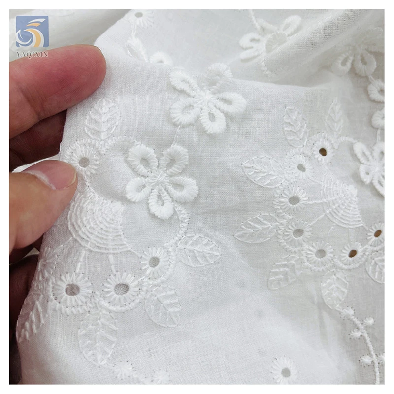 Factory Direct Sales Good Price Water Soluble Lace Fabric Cotton Voile Lace Fabric 3D Floral Embroidery Eyelet Lace Fabric - 图片 5