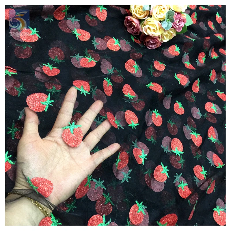 Custom Strawberry Print Nylon Sparkle Mesh Fabric | Wholesale American Net for Girls' Tutu Dresses - 图片 2