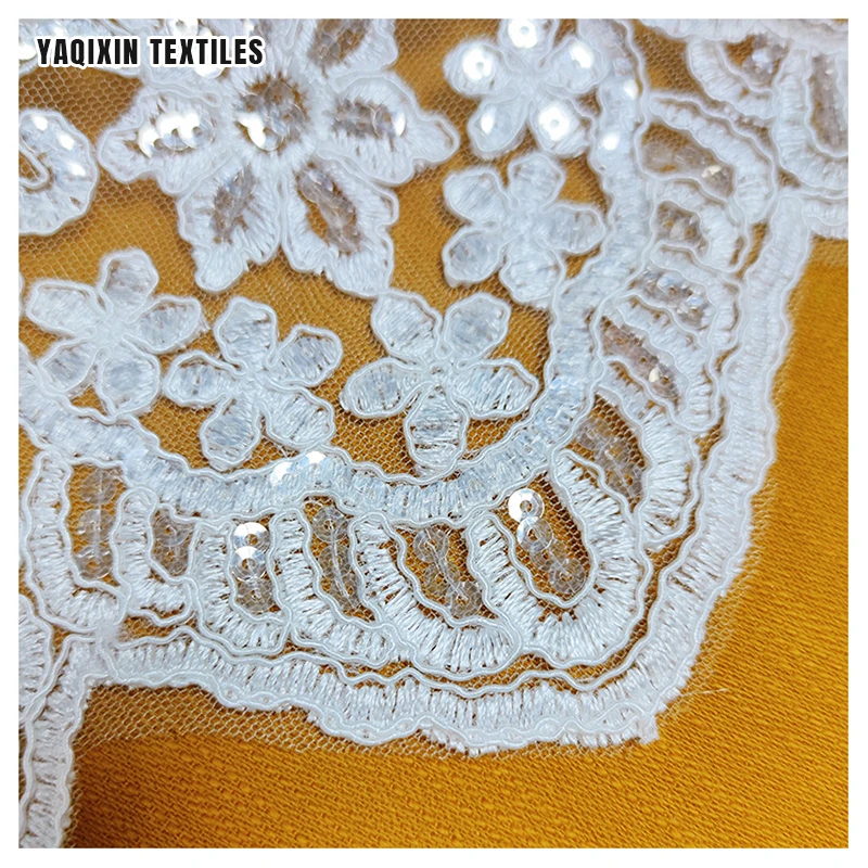 KFE005 2025 New Arrival African Nigerian Lace Trim for Bridal Wedding 28cm Sequins Lace Trim Textile - 图片 3