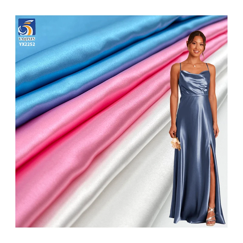 YX92# Malay Oily Glossy Dark Blue Silky Satin Fabric Charmeuse Polyester Duchess Satin Fabric for Pajamas Dress